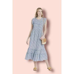 Women's Floral Print Ruffle Sleeveless Dress - Universal Thread  Small, Blue NWT